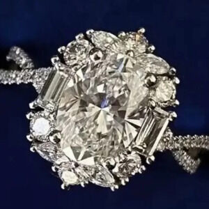925 Sterling Silver 2-ct Oval Cubic Zirconia Ring Women size 9